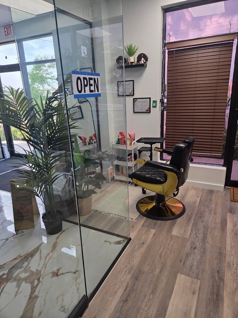 Hair salon chair with styled hair
