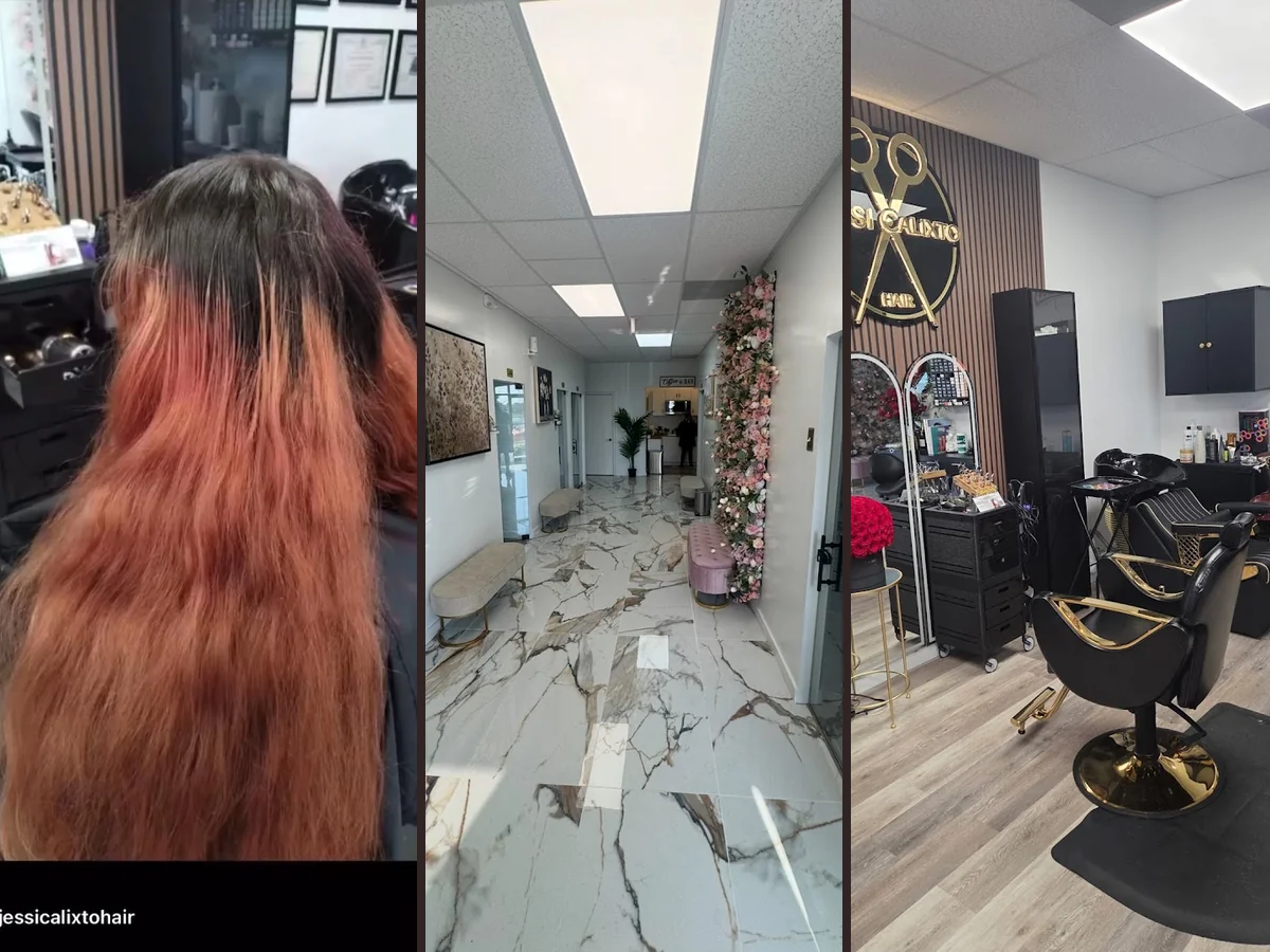 Hair salon chair with styled hair