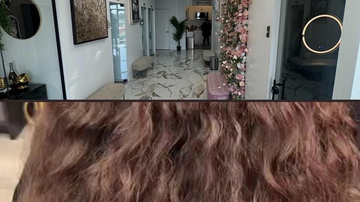 Hair salon chair with styled hair