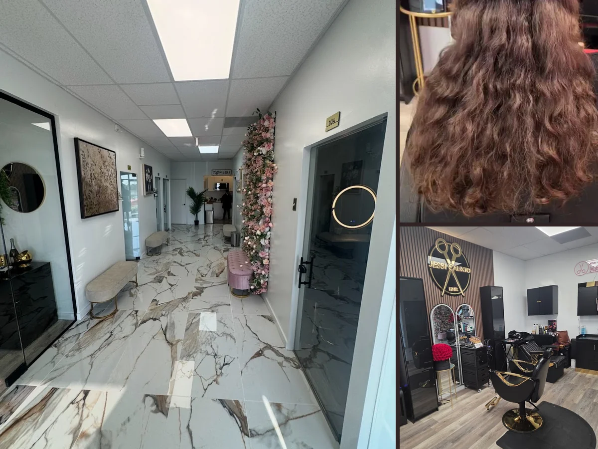 Clean salon interior with styling stations